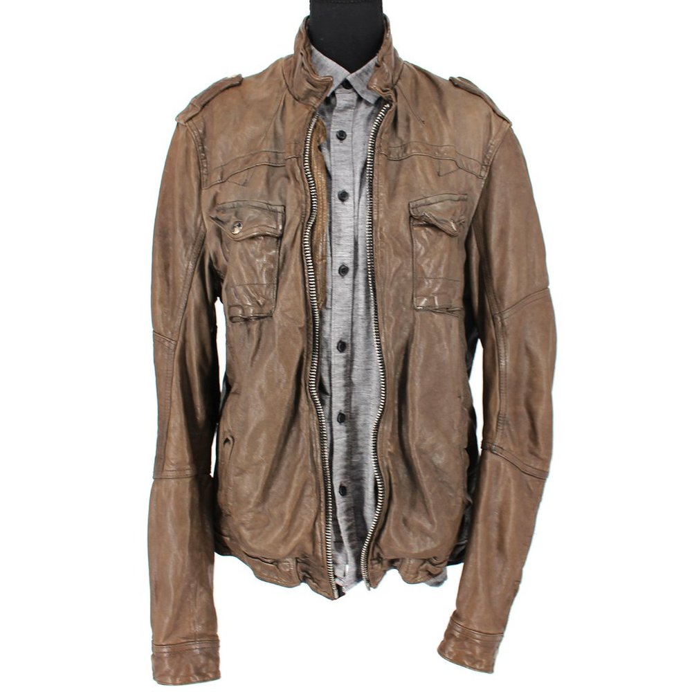 All Saints Post Commander Brown Leather Zip Up Moto Jacket size Medium M - Picture 1 of 6